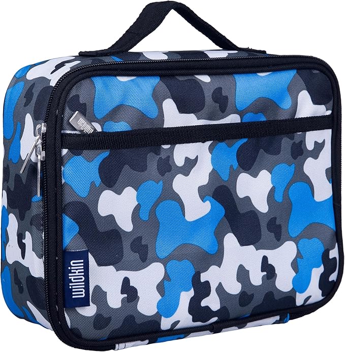 Wildkin Kids Insulated Lunch Box, Keeps Food Hot or Cold, BPA-Free with Mesh Pockets & Easy-Clean Lining – Ideal for School, Travel & Daycare – Blue Camo