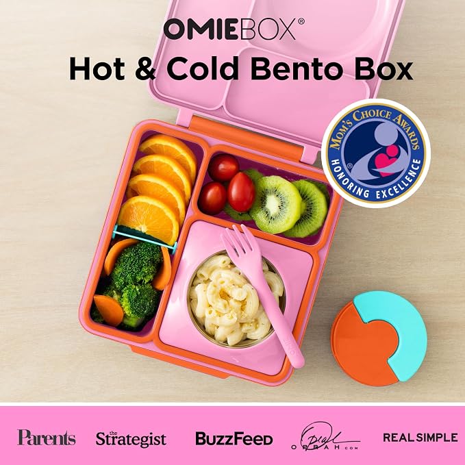 Omie OmieBox Kids Insulated Leakproof Bento Lunch Box with Food Jar (Pink Berry) (Pack of 2)