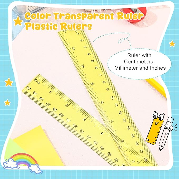 EBOOT 2 Pack Plastic Ruler Straight Ruler Plastic Measuring Tool for Student School Office (Yellow,12 Inch)