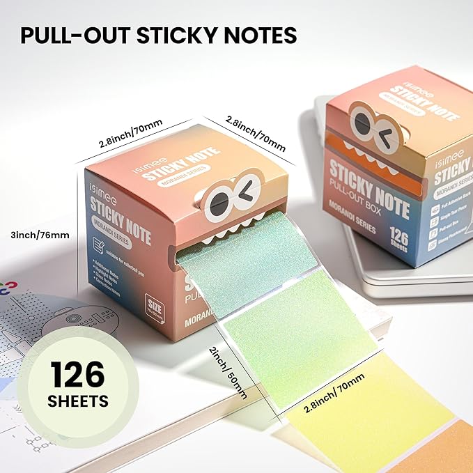 Pull-Out Sticky Notes, Transparent Full-Back Adhesive to-Do List with Dispenser, 126 Sheets for Home, Office & School