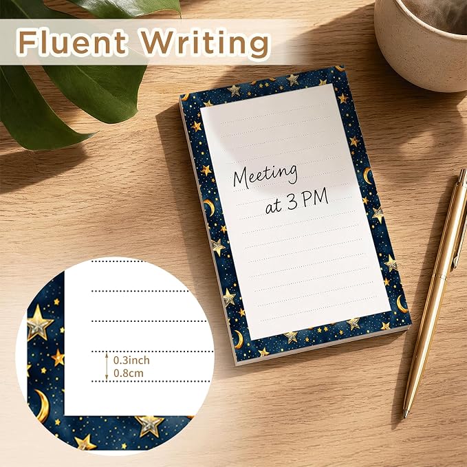 Lined Sticky Notes 4x6 in, 2 Pack Large Cute Notepads with Lines, Bright Post Memo Note Pads Big Rectangular Sticky Notes for Office Gold Stars Moon