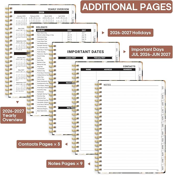 Academic Planner 2026-2027, Weekly and Monthly Calendar Book, July 2026 – June 2027, Hardcover Planner with Tabs, Perfect for Teachers, Students, Women & Men, A4 (8.5" x 11") - Mushroom
