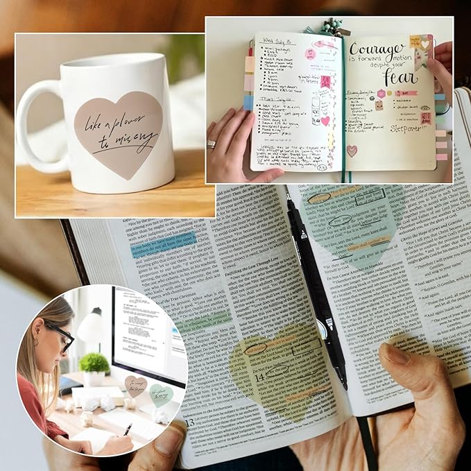 Vuzvuv 920 Sheets Transparent Heart Sticky Notes with Pen, Bulk Translucent Sticky Notes Set for Bible Tabs, Book Tabs, Office School Supplies