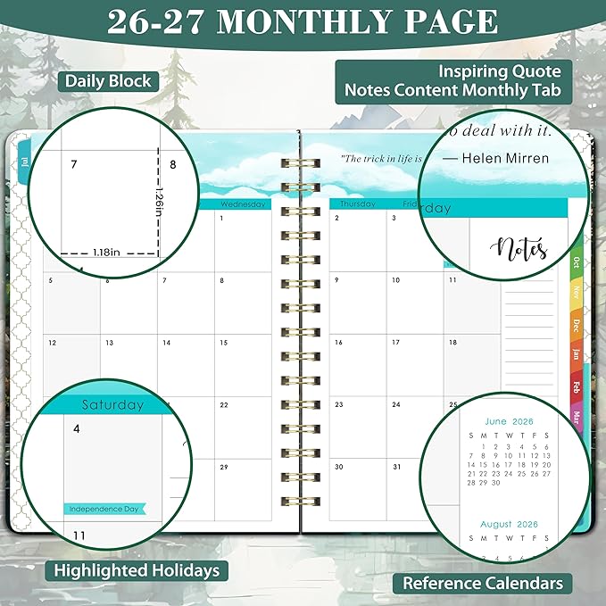 Planner 2026-2027 - 2026-2027 Planner Weekly and Monthly, July 2026 - June 2027, Hardcover Academic Planner with Tabs, Elastic Closure, Inner Pocket, Perfect for School Office Supplies, 6.3" x8.4"