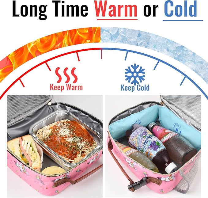 Genteen Lunch Box for Kids, Boys - Insulated Small LunchBox Reusable, Zip Closure & Buckle Handle, Portable Cooler for Work, School, Travel (Unicorn)
