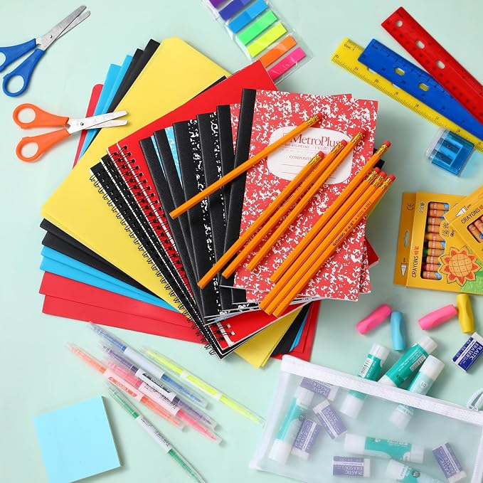 Gilprop 528 Pcs School Supply Kit 6 Set Back to School Supplies for Students Essential Bundle Kit Include Pencil Notebook Ruler Glue Scissor Sticky Note Eraser Pencil Sharpener