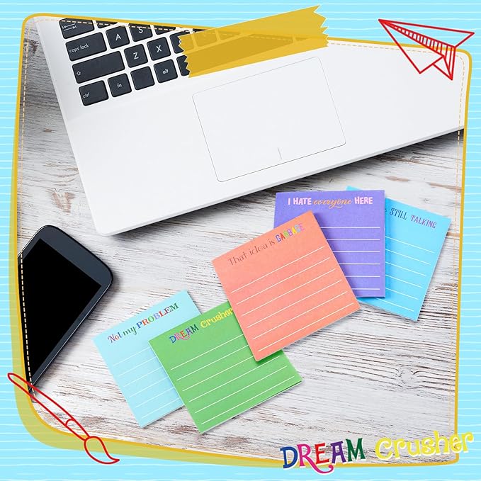 Yinder 24 Pcs Inspirational Sticky Notes Cute Motivational Sticky Notes Pad End of Year Employee Appreciation Gifts Bulk for Teacher Nurse Coworkers Office Supplies 3 x 3'' (Funny,Dark Color)
