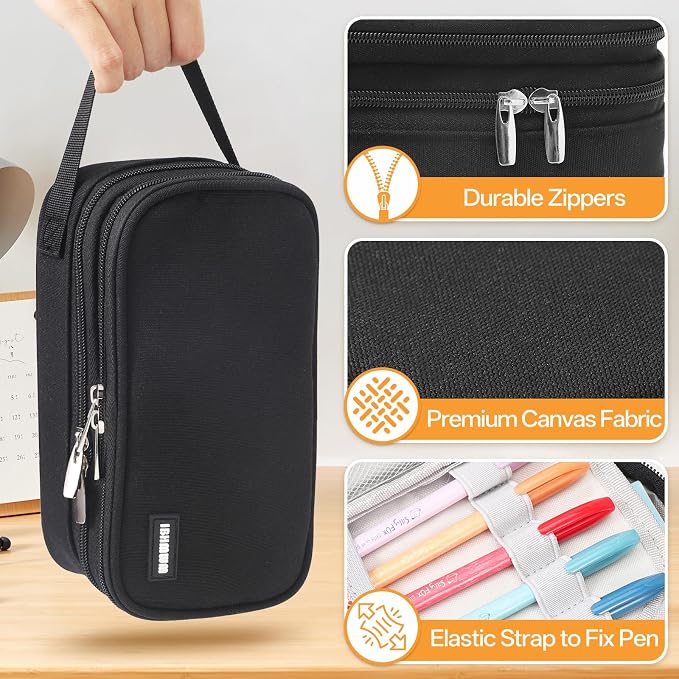 Pencil Case Large, High Capacity Canvas Big Pencil Pouch Organizer Holder | 5 Compartments Pockets Sturdy Zipper, Cute Pencil Case for School Office Student Teen