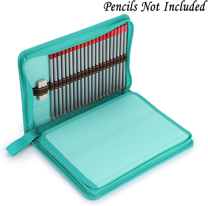 BTSKY® Portable Canvas Zippered Colored Pencil Case-Super Large Capacity 72 Slot Pencil Bag Pouch for Watercolor Pencils (Blue)