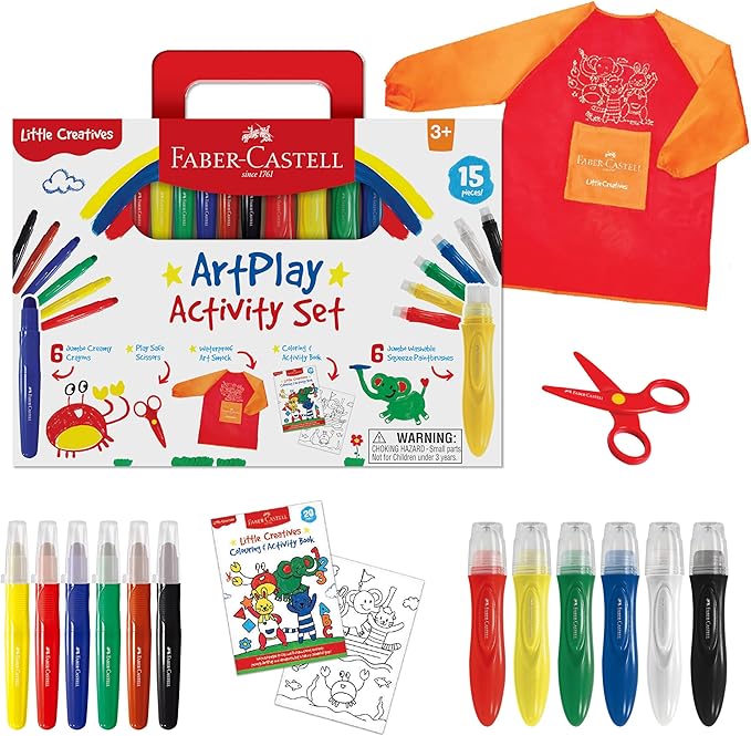 Faber-Castell Little Creatives ArtPlay Set: 15 Piece Toddler Art Set, Jumbo Crayons, Toddler Painting Set, and Kids Art Supplies, Spring Craft Supplies (Ages 3+)