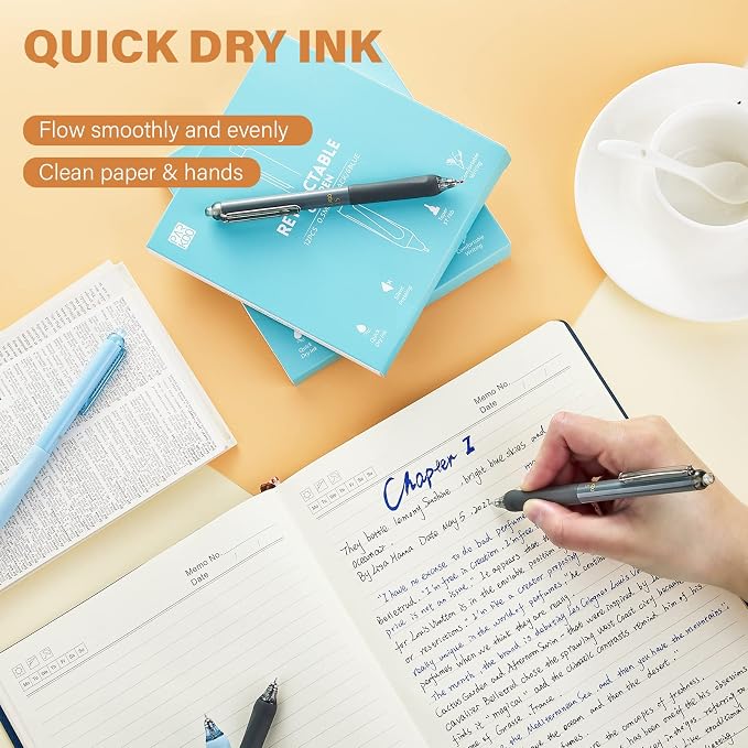 ParKoo Gel Pens, 12 Pcs 0.5mm Retractable Quick Dry Black Ink Pens | Click Silent, Comfort Grip, Fine Point Smooth Writing Pens for Teachers, Nurses, Cute Stationery Office School Supplies