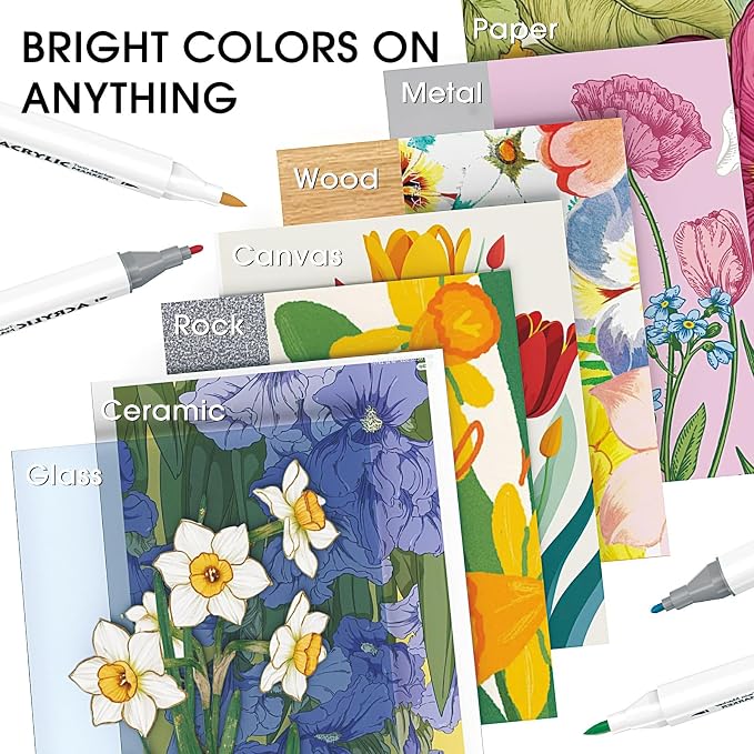 80 Colors Acrylic Paint Markers, Dual Tip Brush & Fine Tip