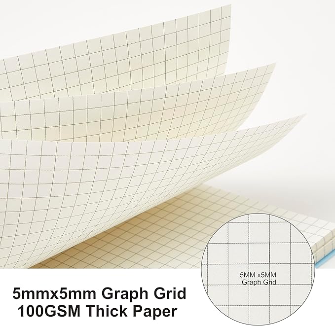 3 Pack Spiral Notebooks, Large Square Journal Notebook 8.5" x 11", 100GSM 5x5mm Square Grid, 80 Sheets/160 Pages, Grid Spiral Notebooks Journals for Writing, Sketch Book