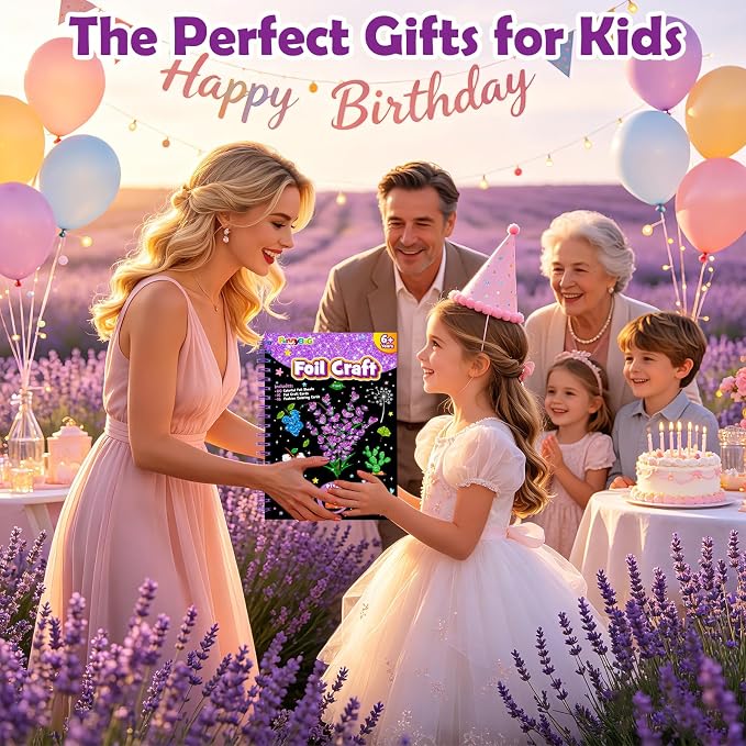 FUNNYB&G Mess-Free Foil Art Craft for Girls Ages 4-10, Kids Birthday Gift