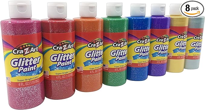 Cra-Z-Art Washable Glitter Paint Bulk Pack 8ct, Assorted Colors 4oz each bottle
