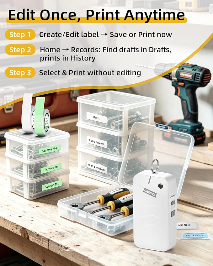ORGSTA Label Maker Machine with Tape Bluetooth Portable Thermal Labelling Printer for School Home Office Organization, Wireless Mini Labeler S001 Label Machine with Label Sticker Maker, White