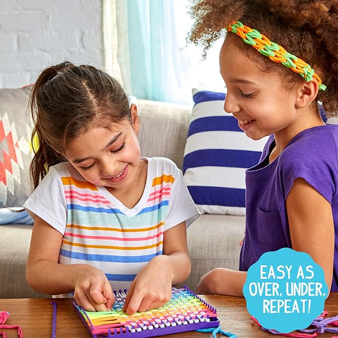 Made By Me Easy Steps Weaving Loom for Kids, Includes 165 Loom Loops & 1 Weaving Loom with Loom Hook, Makes 4 Projects, Hook & Loop Potholder Kit, DIY Weaving Kit, Potholder Loom Kit, Kids Crafts