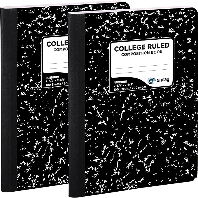 Composition Notebook College Ruled (2 Pack) Hard Cover Marble composition notebook, 100 Sheets, College ruled composition notebooks, White Paper Composition books, Black and white composition notebook