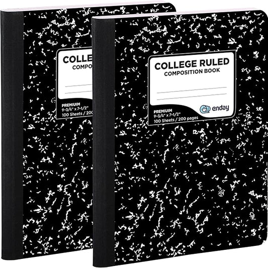 Composition Notebook College Ruled (2 Pack) Hard Cover Marble composition notebook, 100 Sheets, College ruled composition notebooks, White Paper Composition books, Black and white composition notebook
