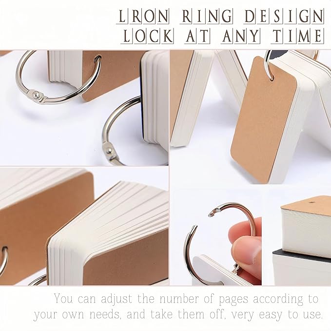 8 Pack Blank Flash Cards,Index Cards with Binder Rings for Studying,Note Card with Study Cards,250gsm Index Notecards,White Study Cards Note Cards Kraft Paper Cards(2.2x3.5in,50 Sheets per Set)