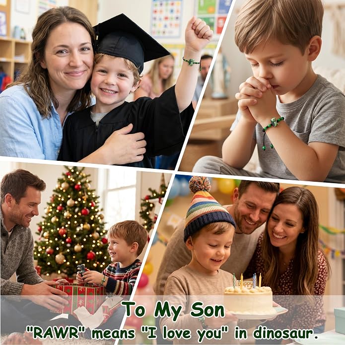 PEALICIOUS Dinosaur Bracelets for Boys, Back to School Birthday Son Gifts | First Day of Kindergarten Bracelet, Adjustable Dino Gifts Match Dinosaur Costume, Birthday Gifts for Boys Son Grandson