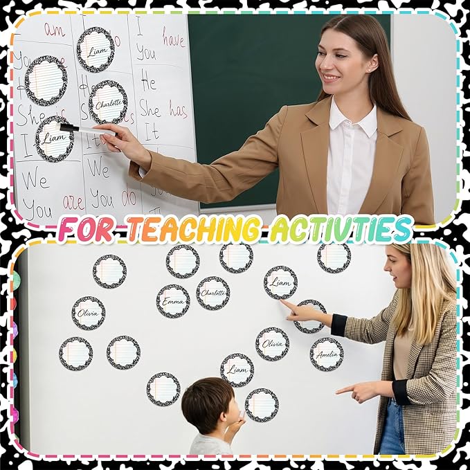 Crtiin 42 Pcs Magnetic Name Tags for Lockers Round Composition Notebook Dry Erase Labels Magnetic Reusable Name Tags for Back to School Whiteboard Classroom School Bus Locker Fridge