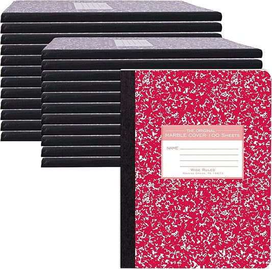 Roaring Spring Hard Cover Composition Notebook, 24 Pack, Assorted Colors Marble Comp Book, 9.75″ x 7.5″, Wide-Ruled with Margin, 100 Sheets (200 Pages)