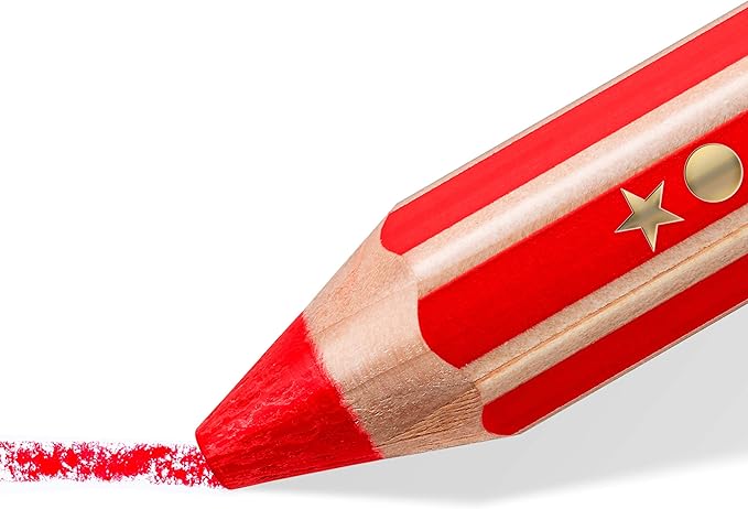 STAEDTLER Noris Junior 3-in-1 Jumbo Coloring Pencils: 12 Count - Colored Pencil, Wax Crayon, & Watercolor Pencil All In One, Toddler & Preschool Art for Ages 2+, With Sharpener, Non-Toxic, Easy Grip