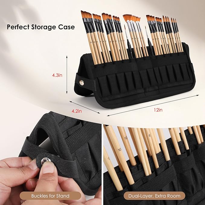33pcs Paint Brush Set,Paint Brushes for Acrylic Painting, Oil, Watercolor,Professional Paintbrushes with Flat, Filbert, Fan, Palette Knife,ect.Art Supplies for Artists and Beginners