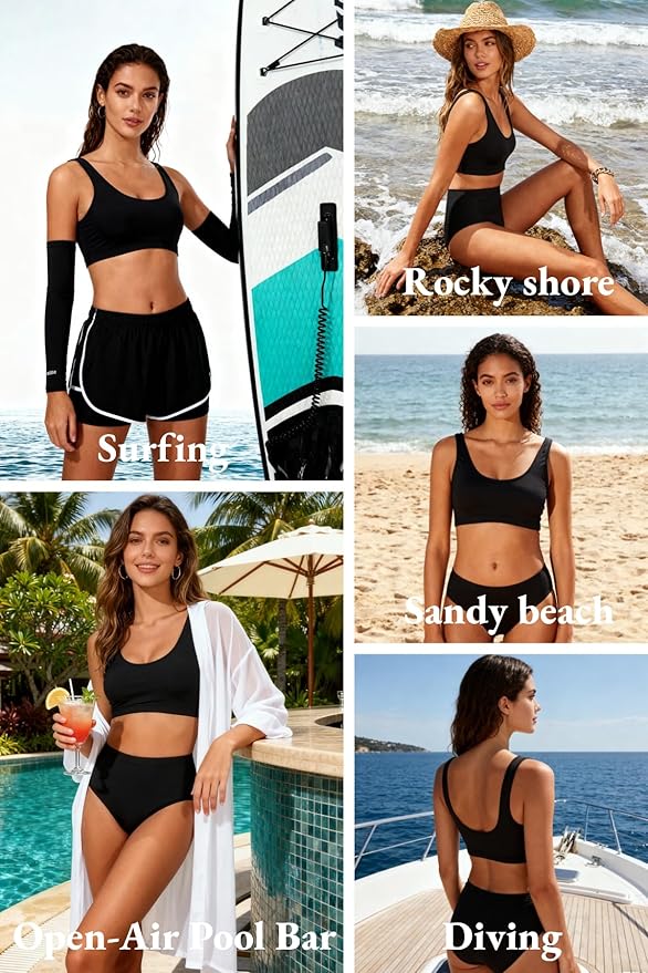 Tempt Me Women Sports Bra Bikini Top Push Up Scoop Neck Bathing Suits Top Padded Swim Crop Tops Only