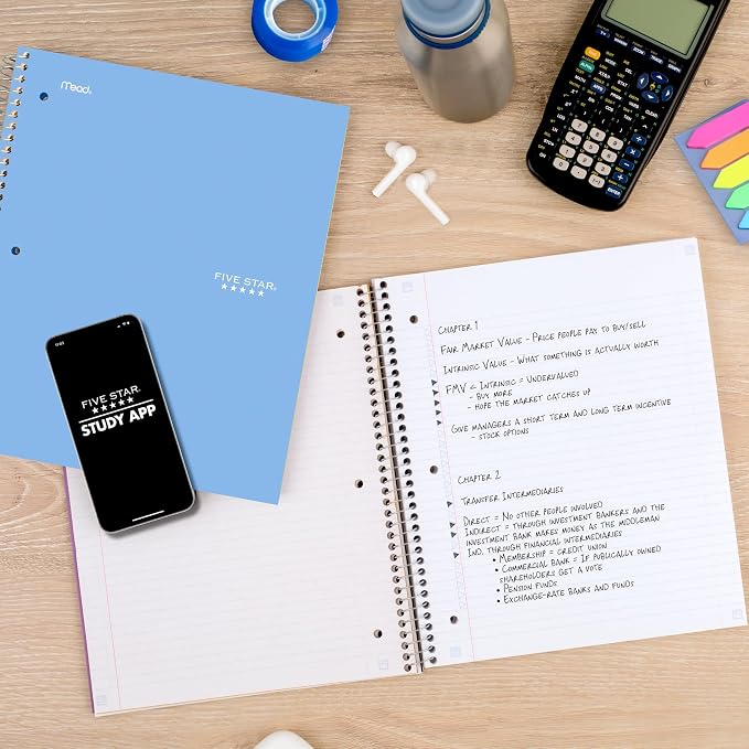 Five Star Spiral Notebook + Study App, 3 Subject, College Ruled Paper, 8.5" x 11", 150 Sheets, Blue (Color May Vary) (820003NH0)