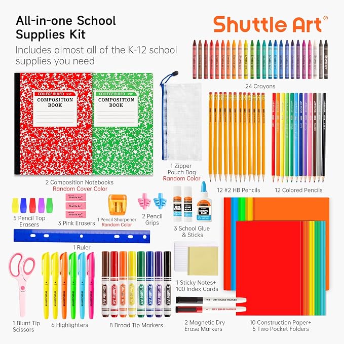 Shuttle Art 102 PCS Back to School Supplies Kit for Grades K-12