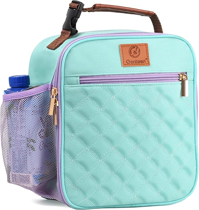 Genteen Kids Lunch Box Lunch bag for Kids Girls Teen,Insulated Lunch Bag with Bottle Holder,Small Lunch Box Cooler Lightweight Reusable LunchBox for Work Office School Travel Picnic-Light Green
