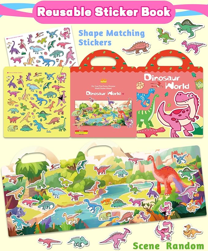 Walenced Reusable Sticker Book for Toddlers, Travel Stickers for Kids, Toddler Craft Activities Toys, Birthday Gifts for Boys & Girls