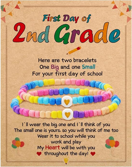 BAYLAY Back to School Bracelet - First Day of School Preschool/Kindergarten/1st Grade/2nd Grade/Back to School Stuff Gifts Supplies Mommy and Me Mommy Daughter Bracelets Heart Beaded Bracelets Gifts