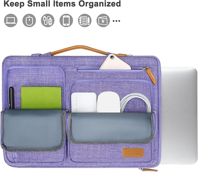 MOSISO 360 Protective Laptop Shoulder Bag,13-13.3 inch Computer Bag Compatible with MacBook Pro 14, HP, Dell, Lenovo, Asus Notebook,Side Open Messenger Bag with 4 Zipper Pockets&Handle, Purple