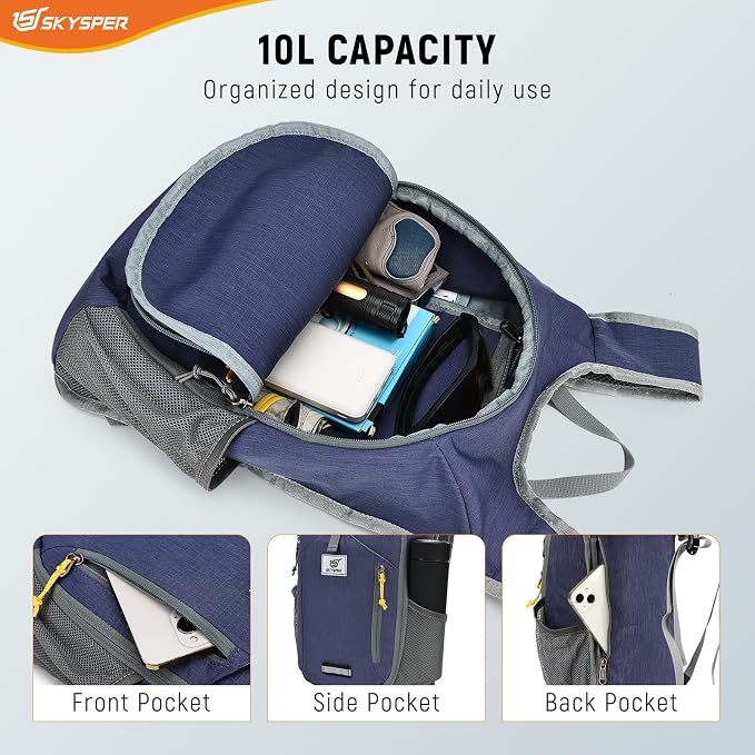 SKYSPER 10L Hiking Backpack Small Foldable Daypack Packable Lightweight Hiking Daypack Travel Day Pack for Women Men