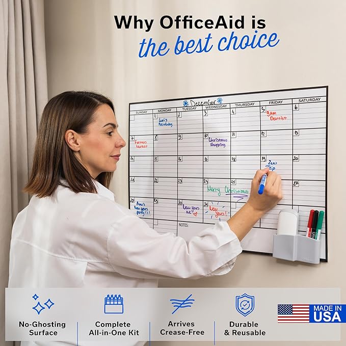 Small Dry Erase Calendar for Wall 17x26, Month Blank Kids Family Reusable Office, Classroom Schedule Monthly Planner Erasable Write, Rolled Whiteboard White Board, Calendar Dry Undated Erase for Wall