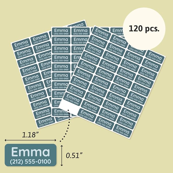 TeddyLabels - Clothing Labels for Nursing Home (120) – Self-Adhesive Name Tags for Clothes and Personal Items. Personalized Labels for Daycare, Nursing Homes, and Laundry Use - Dark Blue