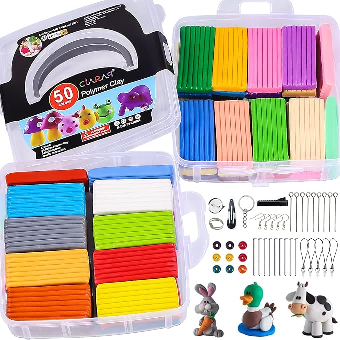 CiaraQ Polymer Clay Kit, DIY Oven Bake Modeling Clay with Sculpting Tools, 50 Colors, 3.46 lb