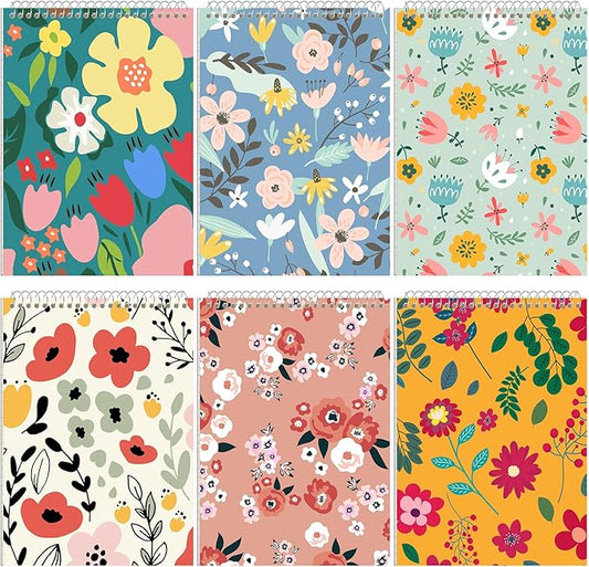 Resurhang 6 Pack 8.5 x 11'' Top Bound Office Steno Book Wide Ruled Double Sided Spiral Notebooks Reliable White Paper 70 Sheets/Pad Pastel Colors Covers for Writing School Notes (Floral Color)