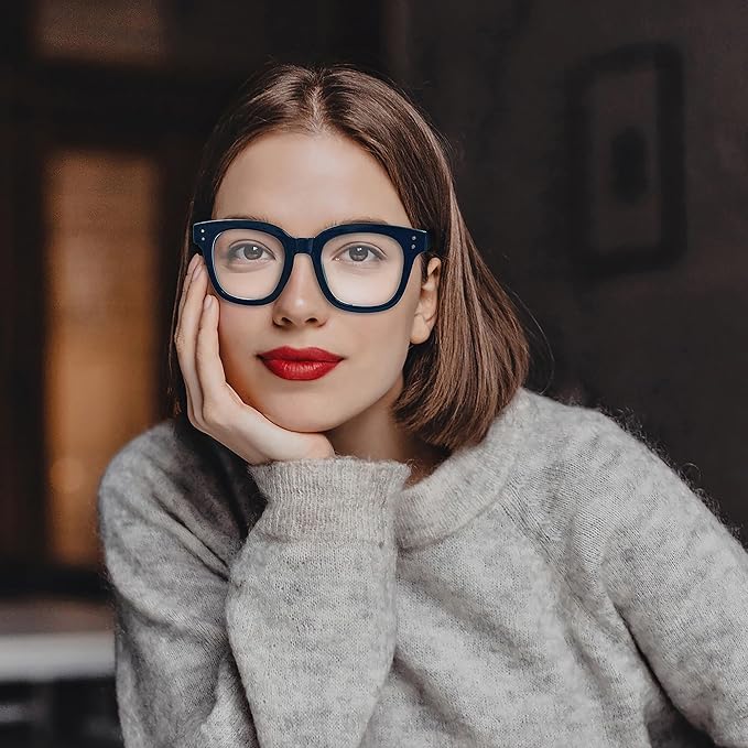 Madison Avenue Blue Light Blocking Glasses for Women Oversized Fashion Blue Light Blocker Anti Eyestrain & UV Protection Computer Eyeglasses (Ink Blue)