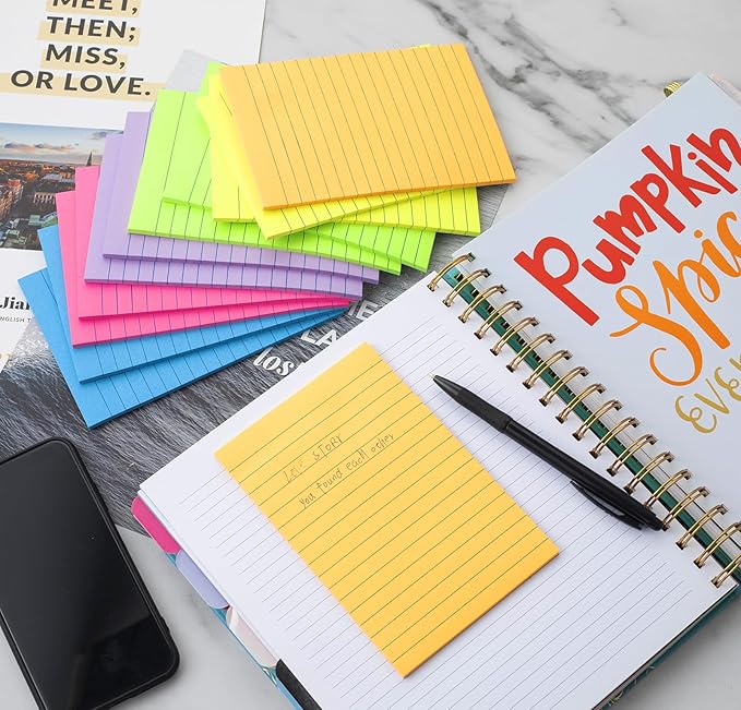 (36 Pack) Lined Sticky Notes 4x6 in,Large Notepads with Lines,Ruled Stickies Super Sticking Power,Office School Memo Note Pads Bright Colors,Post on Windows Doors,Recyclable,Easy to Write on