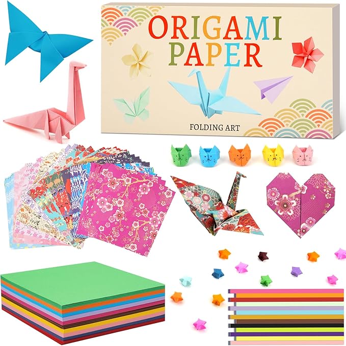 AluAbi Origami Paper Kit - 500 Sheets Japanese Origami Paper&1350 Sheets Star Paper Strips,Double Sided Color Folding Scrapbook Craft for Kids Ages 5-8 8-12,DIY Art Craft Supplies Gift for Boys Girls