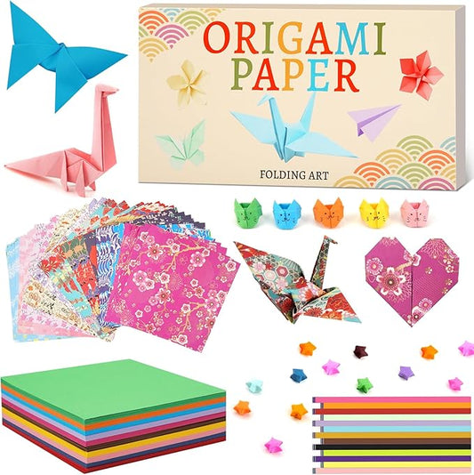 AluAbi Origami Paper Kit - 500 Sheets Japanese Origami Paper&1350 Sheets Star Paper Strips,Double Sided Color Folding Scrapbook Craft for Kids Ages 5-8 8-12,DIY Art Craft Supplies Gift for Boys Girls