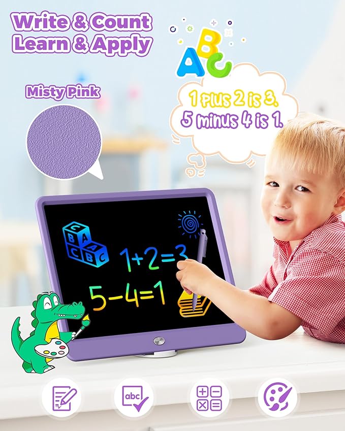 KOKODI 15 Inch LCD Writing Tablet with Anti-Lost Stylus, Erasable Doodle Board Colorful Toddler Drawing Pad, Car Travel School Games Toys for 3 4 5 6 7 8 Kids, Birthday Gift for Girls Boys Purple