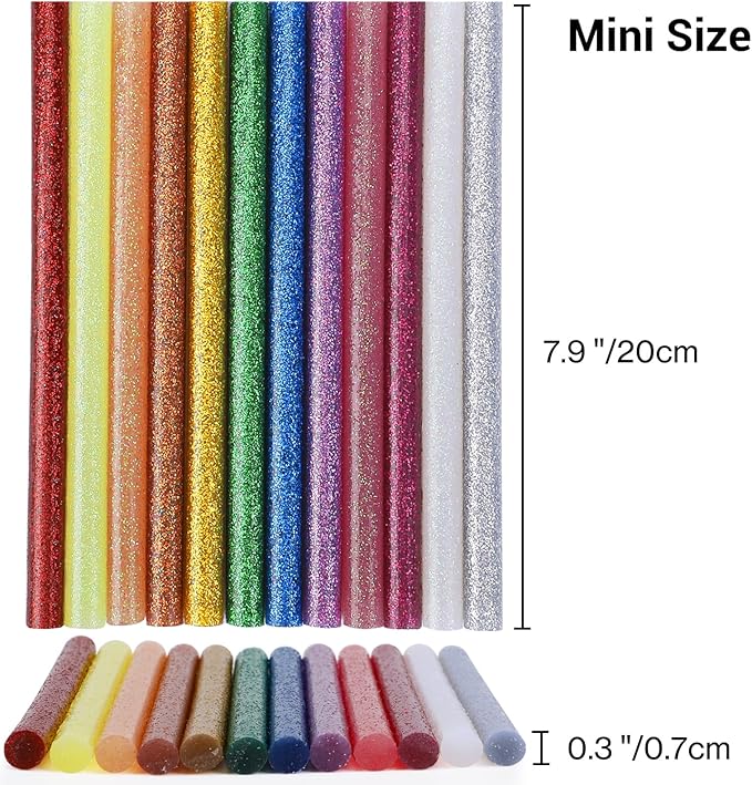 ENPOINT Color Glitter Hot Glue Sticks, 8" Long x 0.27" Dia Hot Melt Glue Sticks Mini Size, Craft Adhesive Waxing Sticks Bulk for Cards, Sealing, Holiday Decoration, Art, DIY, 36 Pack