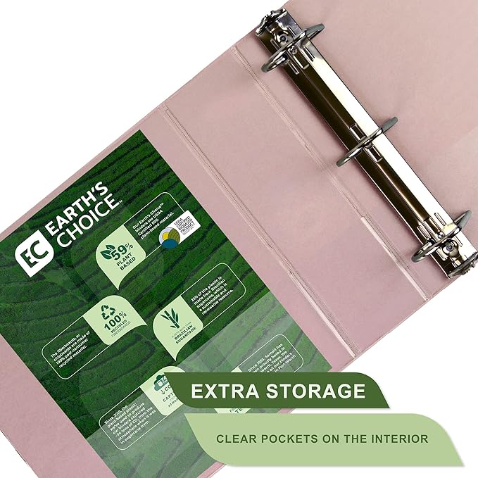 Samsill Plant-Based 3 Inch Durable D-Ring, View Binder, Eco-Friendly, USDA Certified Biobased, Single, Rose