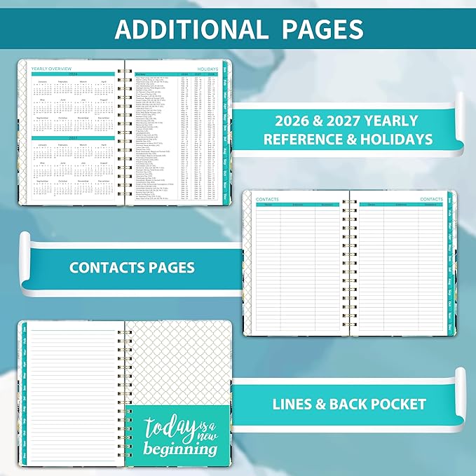 2026 Planner - January 2026 - December 2026, Planners 2026, 2026 Planner Weekly And Monthly, Tabs, 6.3" x 8.4", Back Pocket, Hardcover, Spiral Bound