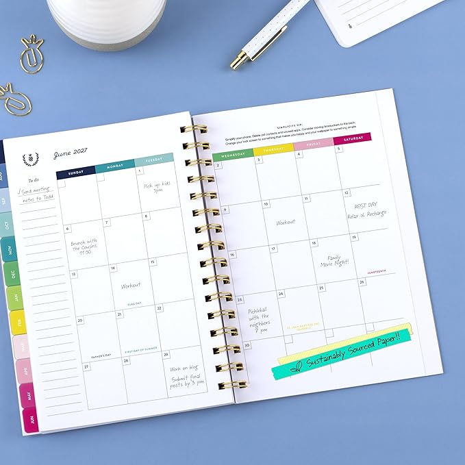 AT-A-GLANCE Planner 2026-2027 Weekly & Monthly Academic 12-Month July-June, 5-1/2" x 8-1/2", Simplified by Emily Ley, Happy Stripe (EL49-200A)